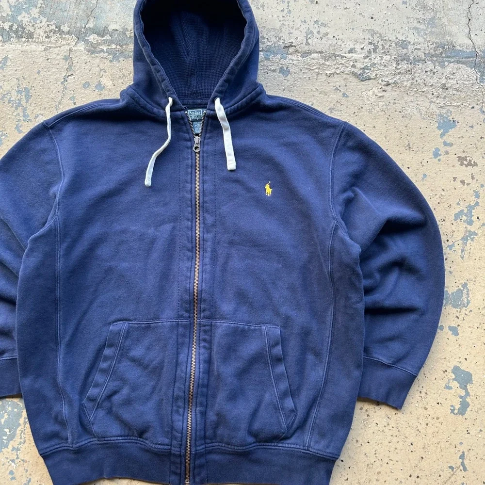 Polo Ralph Lauren Navy Blue Full Zip Hoodie Yellow Pony Mens 2XLT Sweatshirt